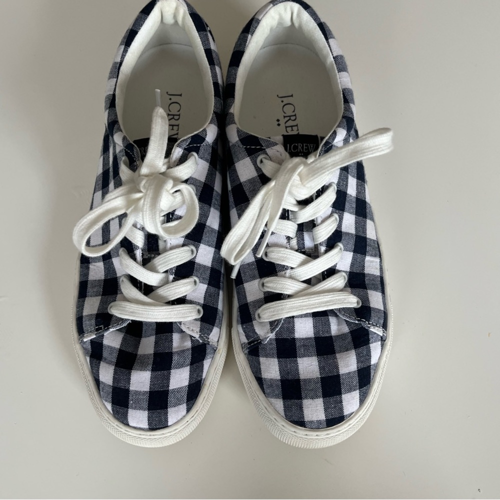 J. Crew womens gingham Sneakers - navy and White